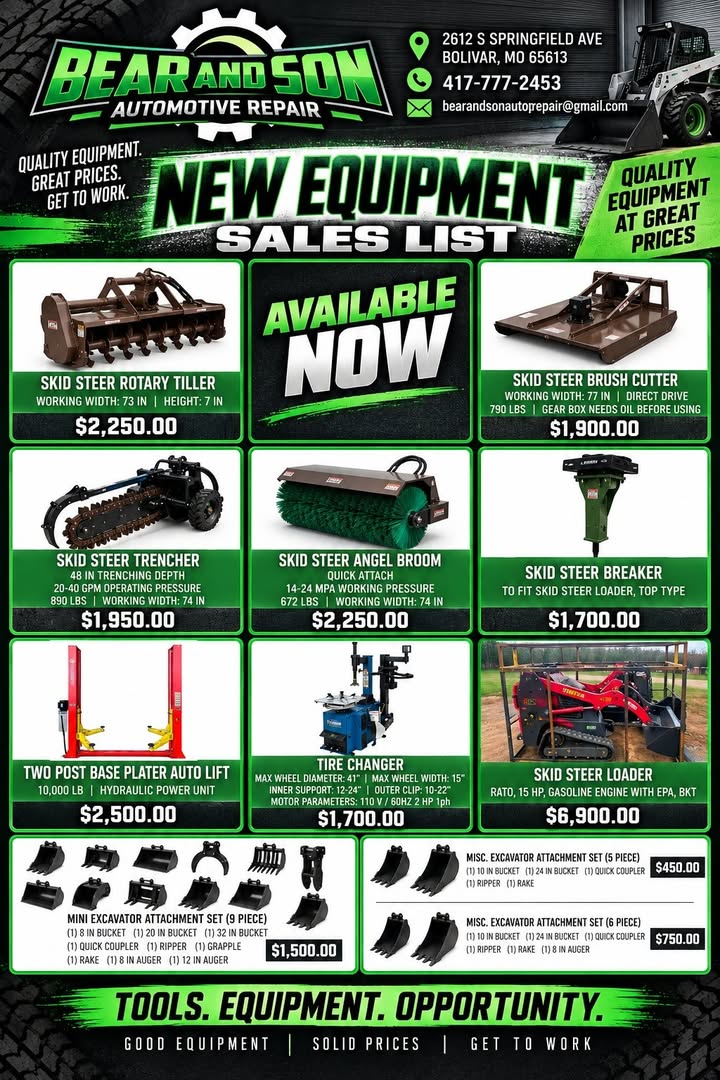 New Equipment Sales List flyer